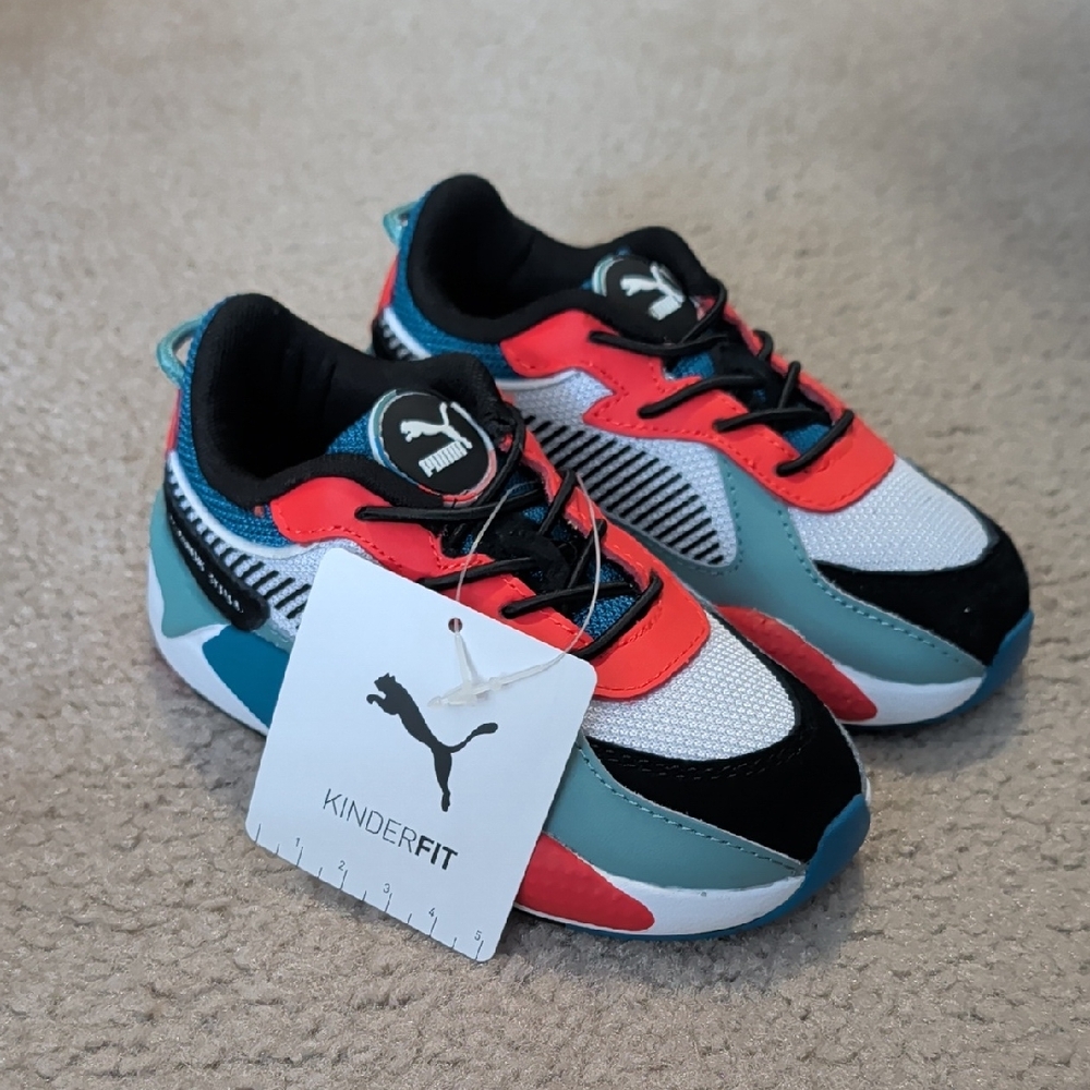 Puma Kids KinderFit Colorblock Sneakers - Red, Teal & Black RS Running System